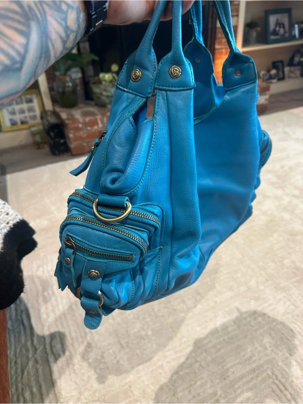 Rough Roses Roxy Satchel/ Hobo Aqua Bag